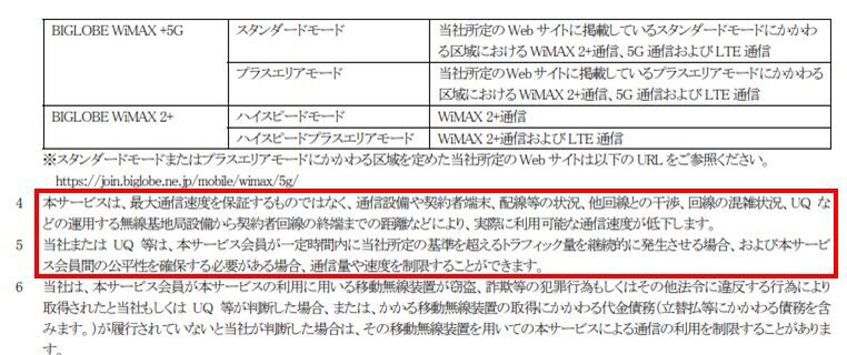 BIGLOBE WiMAX特約より抜粋